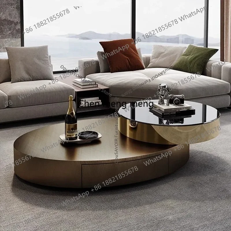 

F150 Italian Luxury Oval Coffee Tables Modern Minimalist Rotatable Center Coffee Table Set Stainless Steel Living Room Furniture