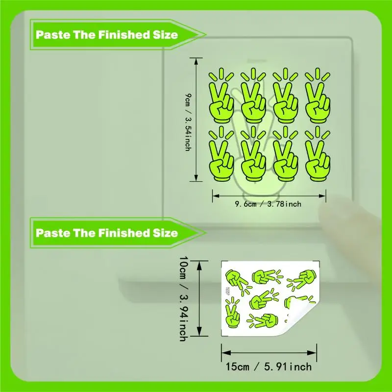 Easy to Clean Rock Hand Glow In The Dark Light Switch Stickers 8pcs Self Adhesive Removable for Home Wall Decor