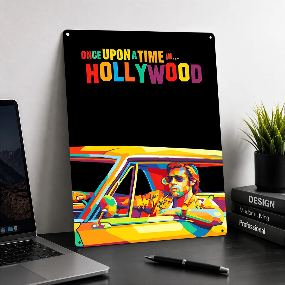 Once Upon a Time in Hollywood 3D Texture Printed Poster Custom Vintage Metal Tin Plate Sign for Wall Art Article Decoration Room