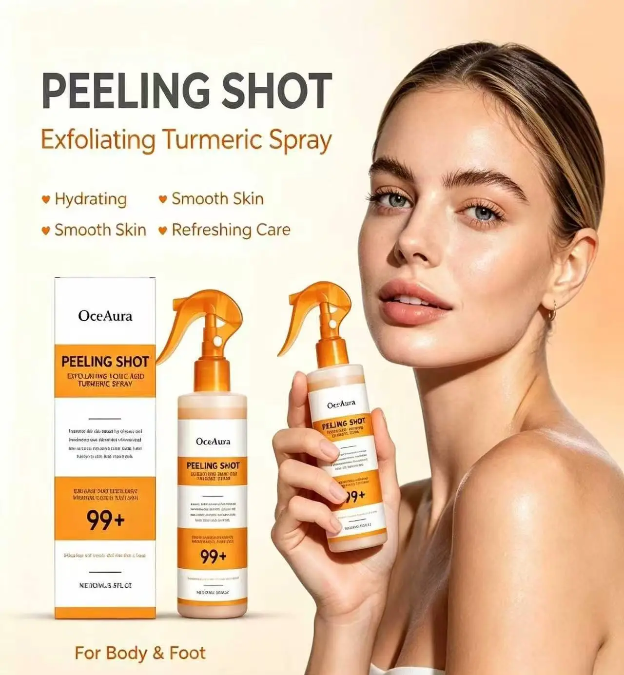 OceAura Peel Shot Kojic Acid Turmeric Spray Dead Skin Remover Smooth Body Exfoliant Improve Dullness Refreshing Hydrating Spray