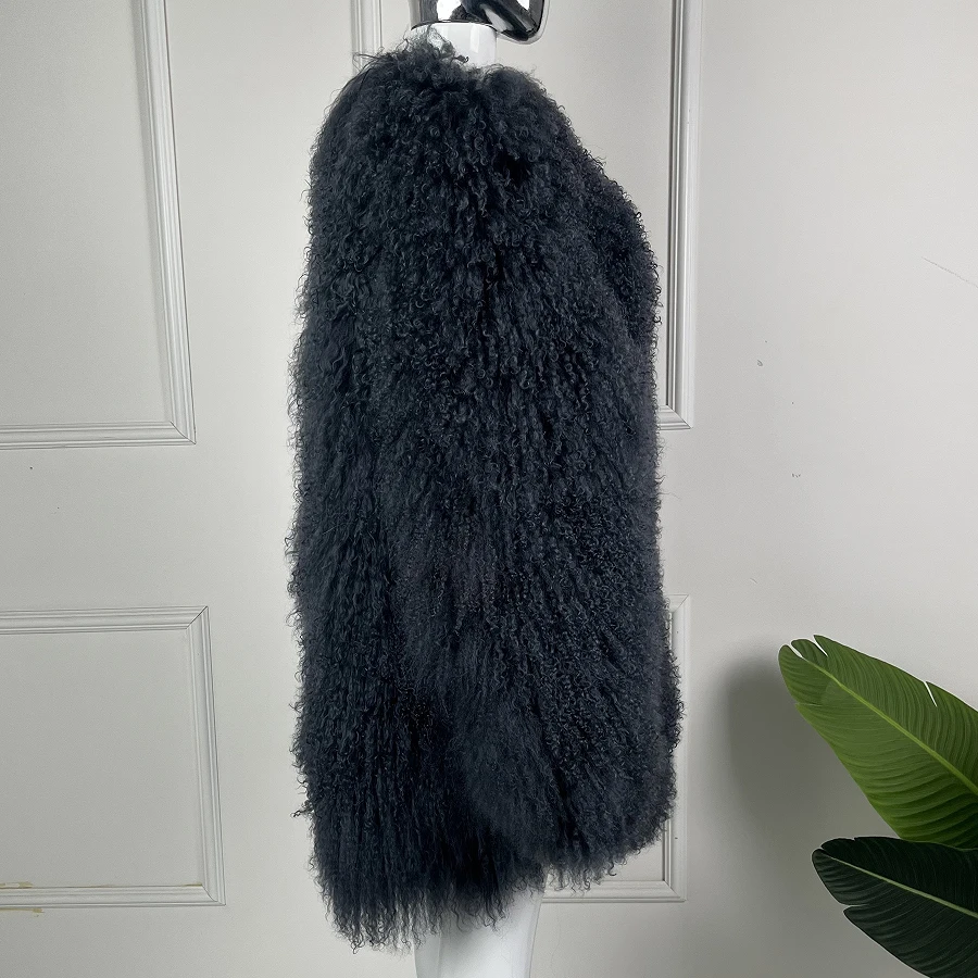 Women\'s Real Sheep Fur Coats Mid-Length Mongolian Lamb Fur Coat Hot Selling Style Female Sheepskin Jacket