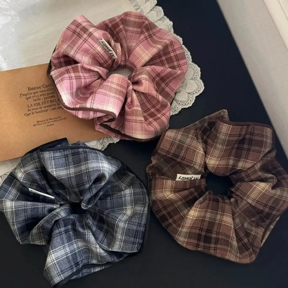 Retro Cloth Hair Scrunchie Soft Fabric Elastic Band Hair Band Plaid Pattern Hair Tie Girl