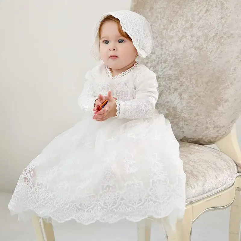Elegant White Dress With Floral Embroidery And White Bow Design is Suitable For Birthday Parties and Gifts For Little Girls