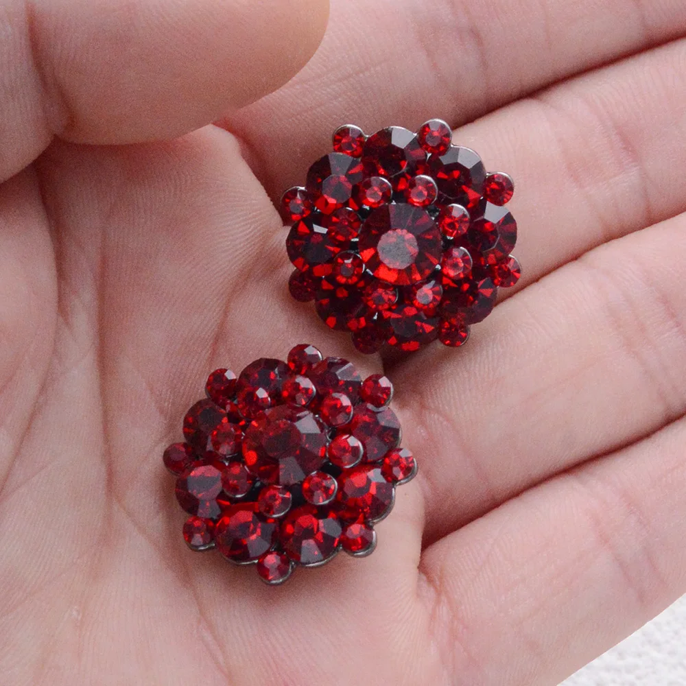 2pcs/Pack 24mm Red Full Rhinestone Metal Shank Buttons For DIY Shirts Sweater Shoes Deco Fashion Jewelry Accessories