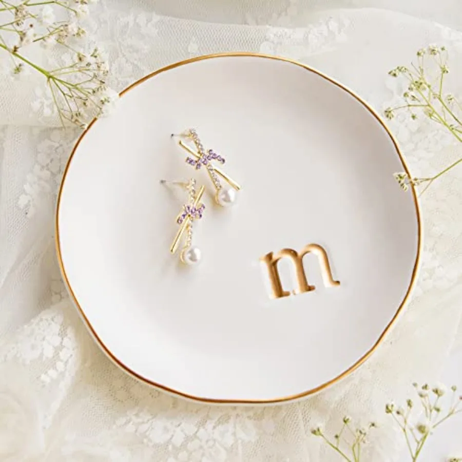 

- Ceramic Jewelry Tray, Decorative Trinket Dish for Rings Earrings Necklaces Bracelet Watch Keys, Birthday Mother's Day Christm