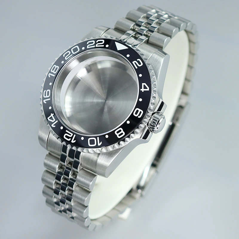 40mm nh35 caso peça de aço inoxidável para nh35 sub nh36 gmt nh34 nh70/miyota8215/2824 caso relógio jubileu pulseira cristal safira