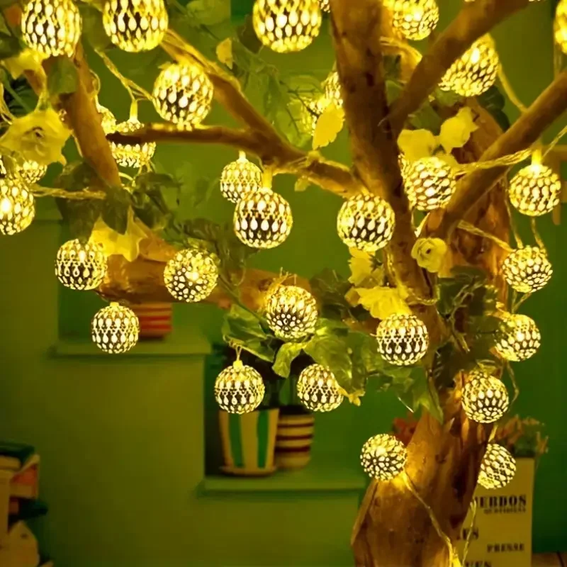 Moroccan Ball Lamp Iron Art LED Light Strip Solar Light String Suitable for Outdoor Party Courtyard and Garden Decoration image 6