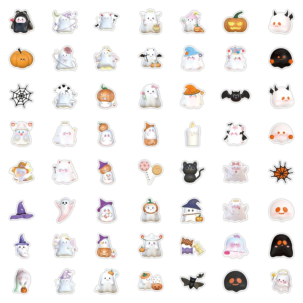 10/30/60PCS Cute Cartoon 3D Ghost Stickers decorazione di Halloween decalcomanie per Skateboard frigo Bike Notebook Car Sticker giocattoli fai da te