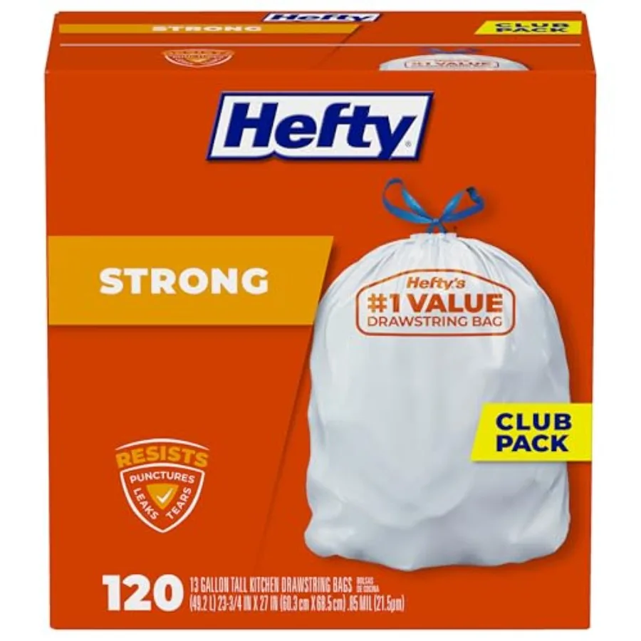 

Strong White 13 Gallon Trash Bags with Drawstrings, Unscented Tall Kitchen Trash Bags, Resists Leaks, Punctures, and Tears, Dur