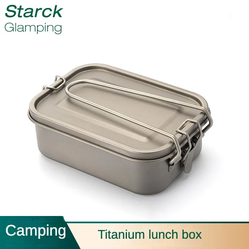 

800ml Camping Pure Titanium Sealed Lunch Box Outdoor Titanium Alloy Tableware Student Lunch Box Picnic Pure Titanium Bento Box