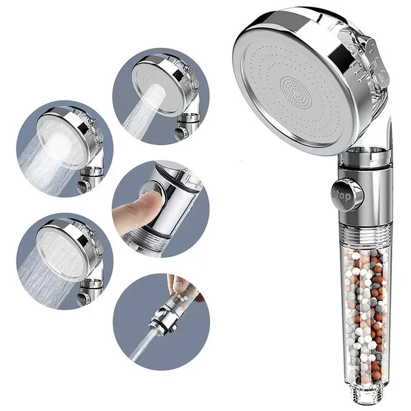 Bathroom Water-saving Shower with Three Levels of Water Filtration One Click Stop Water Shower, Pressurized  Nozzle Negative Ion