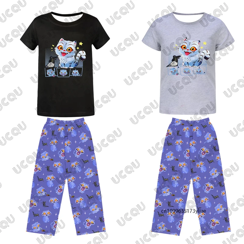 

Men's Tracksuit KPop Demon Hunters Huntrix Tiger Cat Print Summer T-shirt+Pajamas Pants Sets Casual Suit Couple 2 Piece Outfits