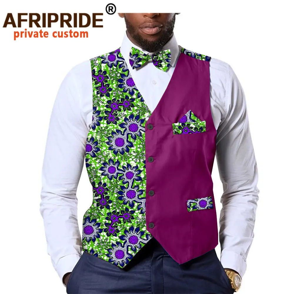 2020 African Mens Clothing Clothes Jacket Dashiki Tops Coats Print Outfits Formal Vest Bow Tie Square Ankara AFRIPRIDE A1912002