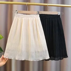 Kids Girls Pleated Chiffon Skirts 2023 New Arrival Children Casual Beige Black Skirts Teenage Girls Slim Fit Skirts Korean Style