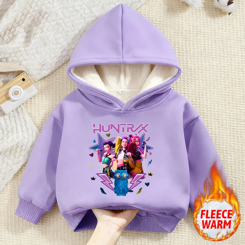 قميص شيطان هنتر للفتيات Kawaii بقلنسوة ملابس الشارع الشهير سميكة مبطنة بالصوف لطيف أنيمي Harajuku ملابس شتوية دافئة من الكشمير