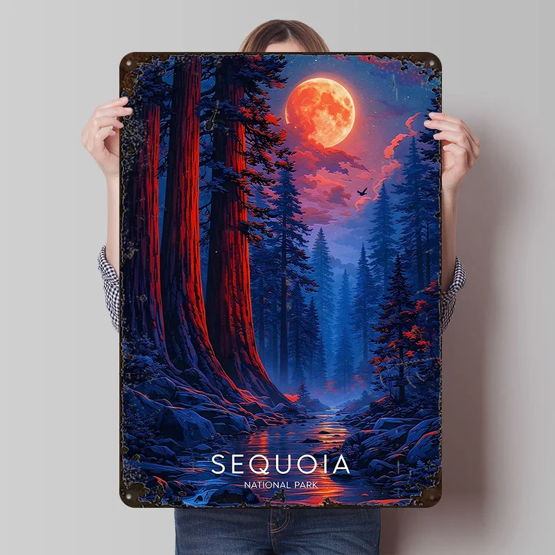 Sequoia National Park At Night Printed Poster Customized Retro Wall Art Vintage Metal Tin Signs for Room Decorating Interior