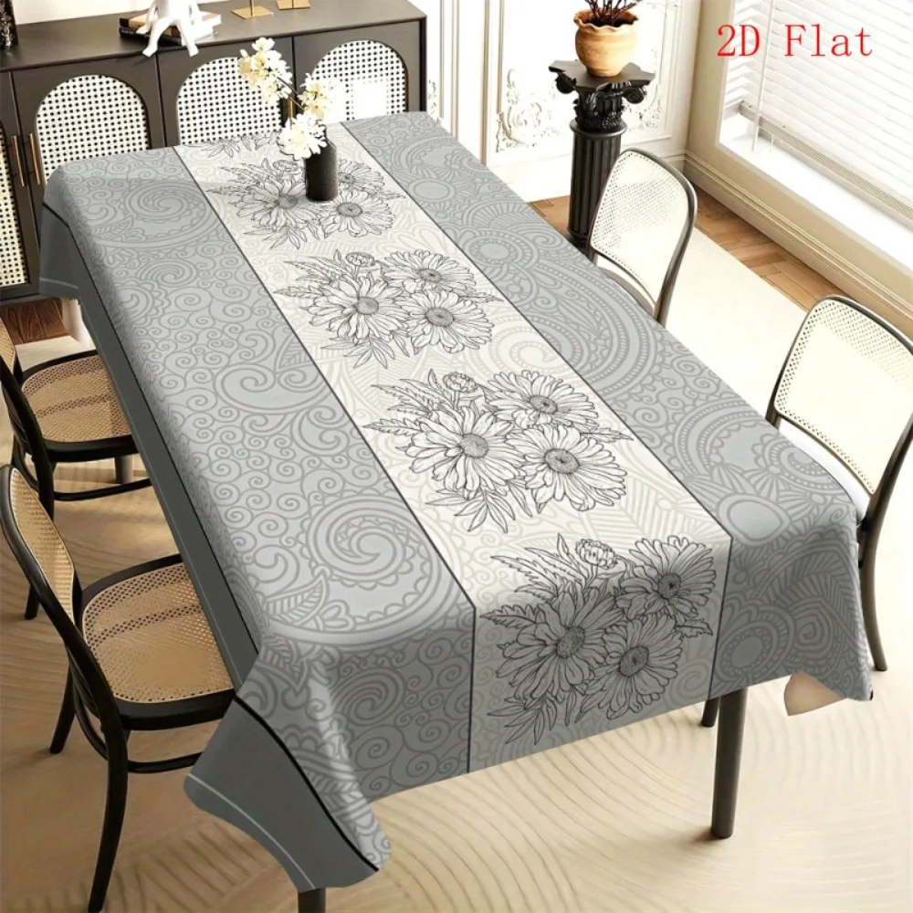 Luxury Polyester Tablecloth Table Runner Floral Mandalas Design Grey Neutral Dining Decor Luxury Dinner Table Cover for Home Use
