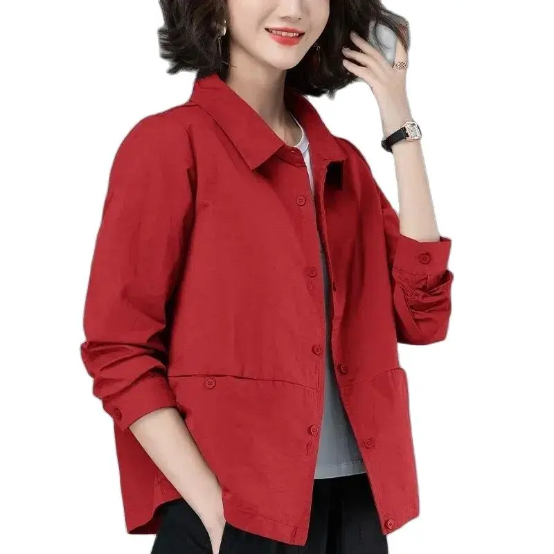 20223 Spring Summer Women Thin Short Jacket Mother Fashion Cardigan Cotton Shirt Windbreaker Female Leisure Jackets Outwear Coat