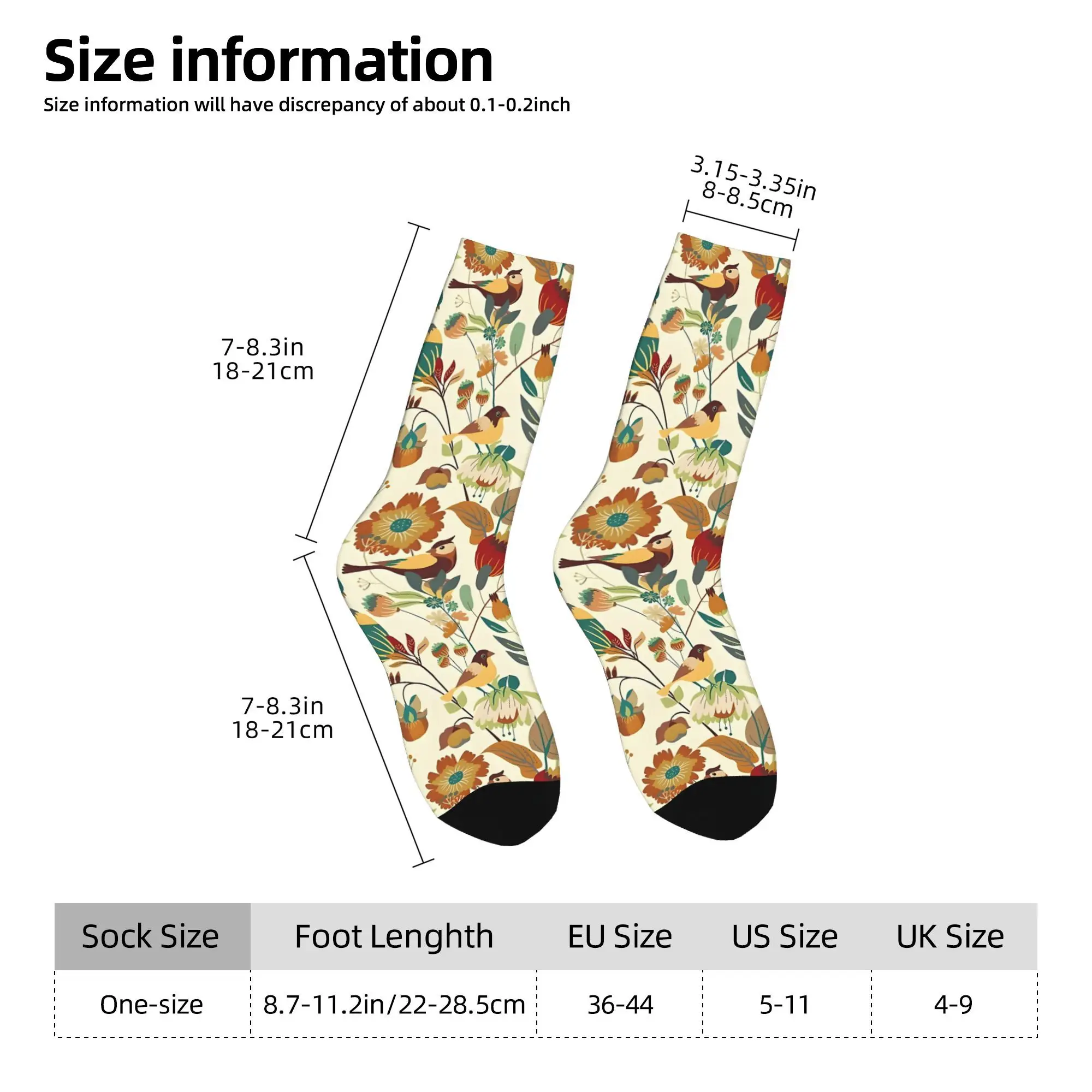 1pc Bird Floral Pattern Printed Men's Socks  Novelty Hip Hop Harajuku Pattern Crew Sock Casual Gift
