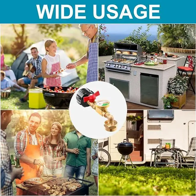 Propane Refill Adapter with Gauge 90 Degrees Refill Pressure Adapter Solid Brass Propane Tank Adapter Reusable Propane Refill