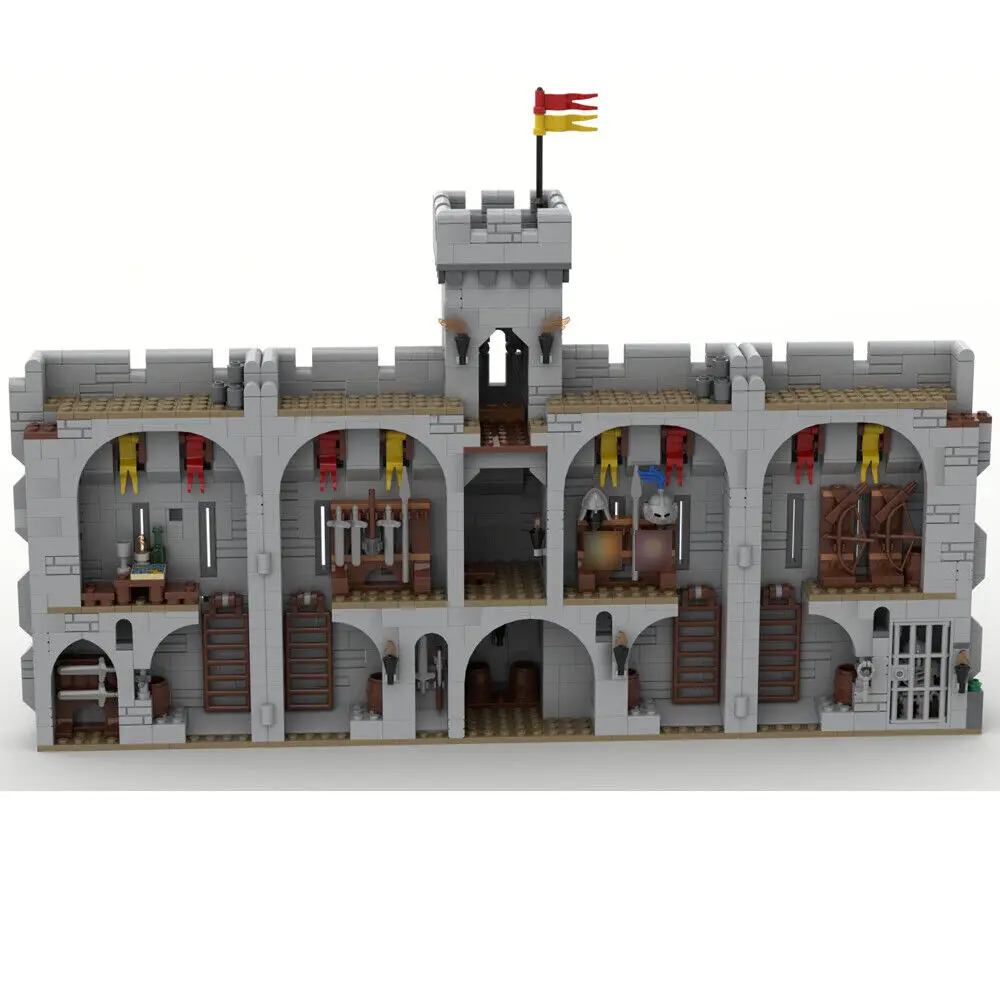 Torre de defensa de castillo Medieval, extensión de pared de Castillo, 1492 piezas, MOC