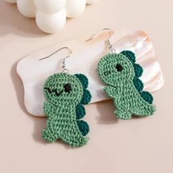 Cartoon Handmade Knitted Dinosaur Drop Earrings for Women Girls Party Holiday Jewelry Gifts