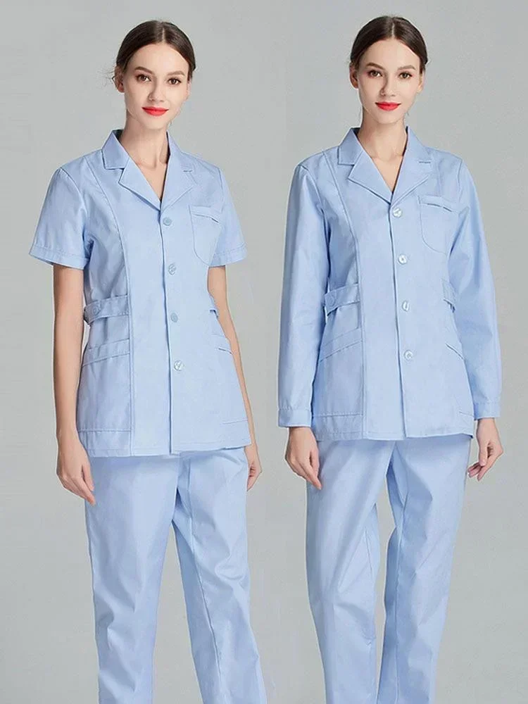 Blue Long Sleeve Scrubs Top Nurse Uniforms Lab Coat Doctor Uniform for Women Outwear Medical Clothing Beauty Salon workwear