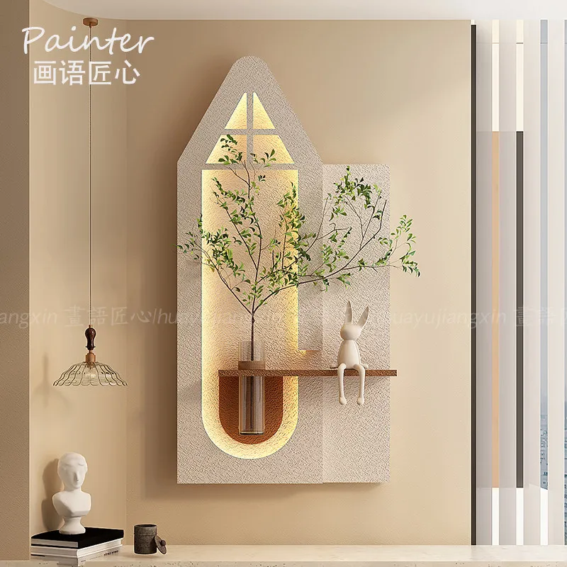 Vase hydroponic decorative painting, cream style entrance three-dimensional sofa decorative painting, sandstone wall lamp