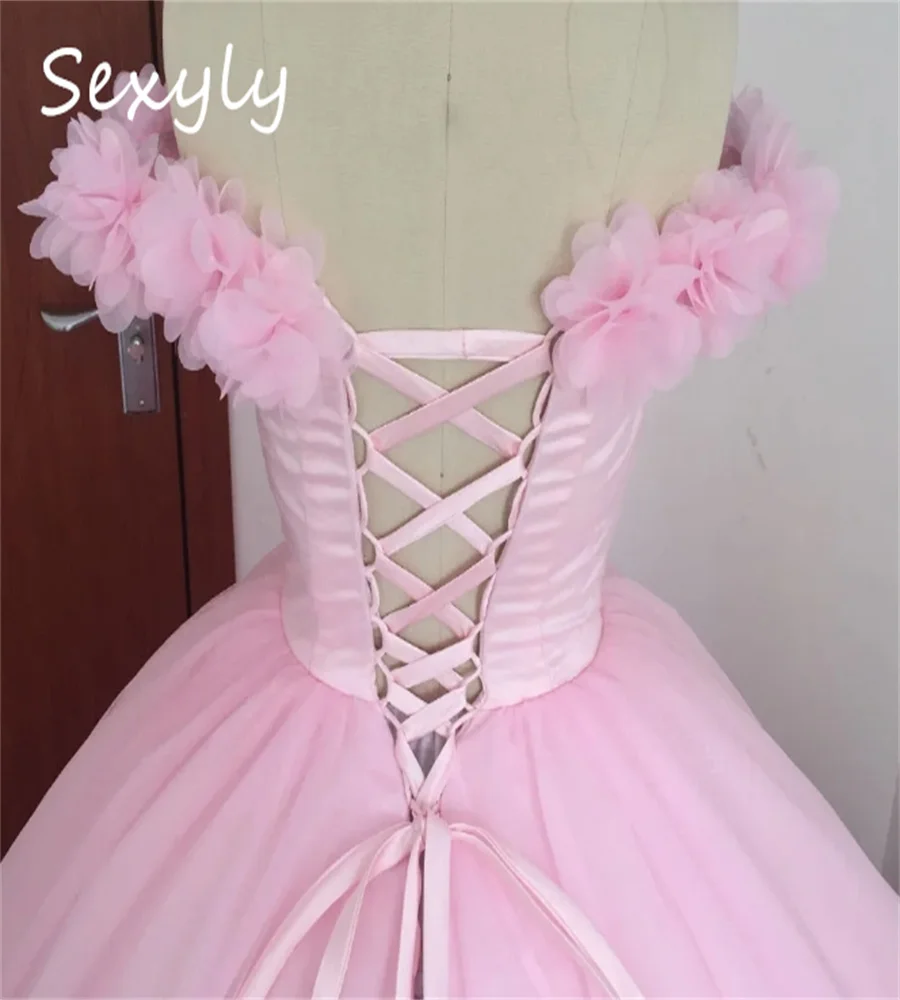 Роскошное розовое платье Quinceanera с 3d цветочным принтом и открытыми плечами, бальное платье Vestido De 15 Anos на шнуровке Vestido Para Mujer Gala по индивидуальному заказу