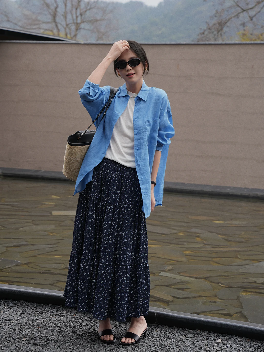 

Юбка миди А-силуэта в корейском стиле с цветочным принтом, женская, весна-лето, свободный крой, высокая талия, полиэстер, дышащая, комфортная