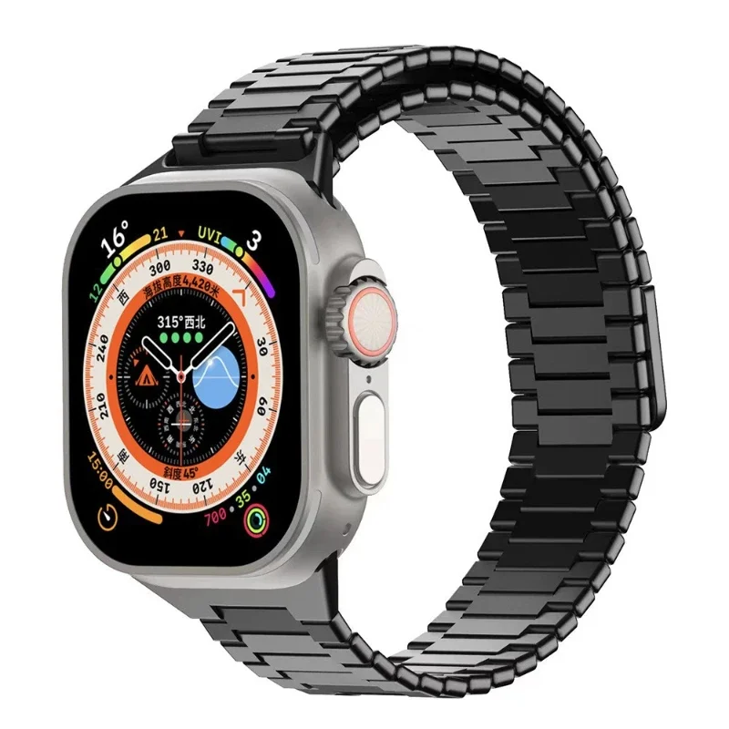 

Bamboo Loop Style Watch Wriatband for Apple Watch 9 8 7 Ultra 6 5 4 Se Stainless Steel Magnetic Strap 44 45mm Bracelet Men Gifts