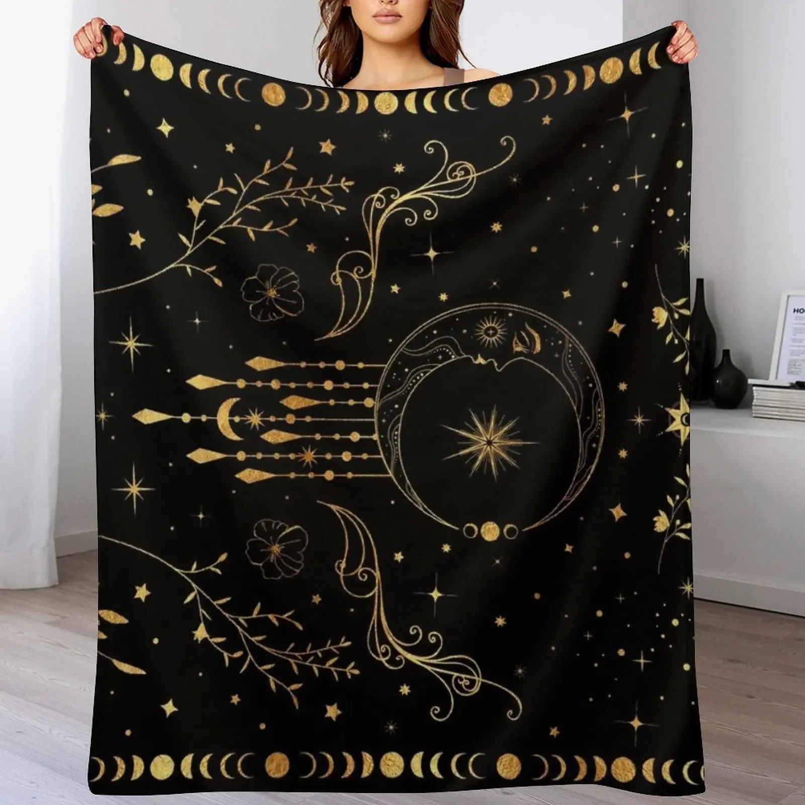 

Celestial crescent moon with floral accents and moon phase Throw Blanket Luxury Brand Sleeping Bag Blankets