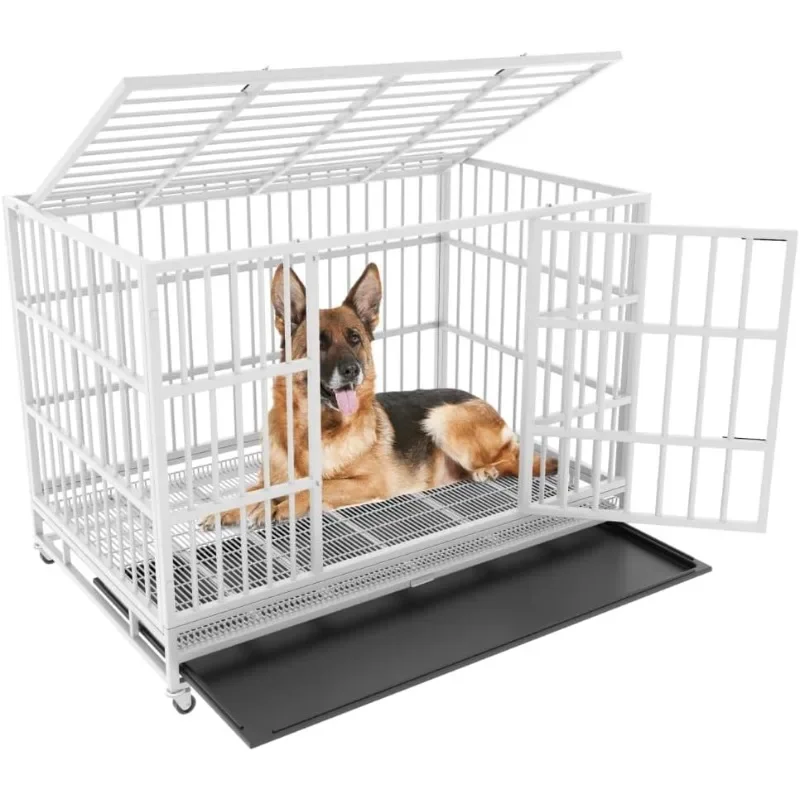 

48/42/38 inch Heavy Duty Indestructible and Escape-Proof Dog Crate Cage Kennel for Large Dogs, High Anxiety Dog Crate