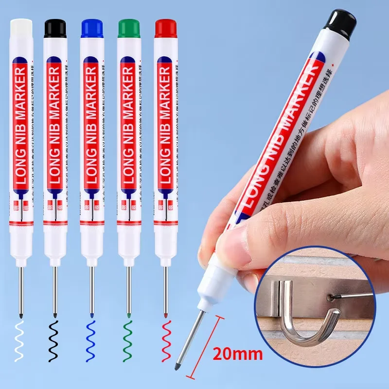 2Pcs Multi-purpose Long Nib Markers Pen White/Red/Black/Blue/Green Ink for Woodworking Tile Decoration Deep Hole Marker Pens