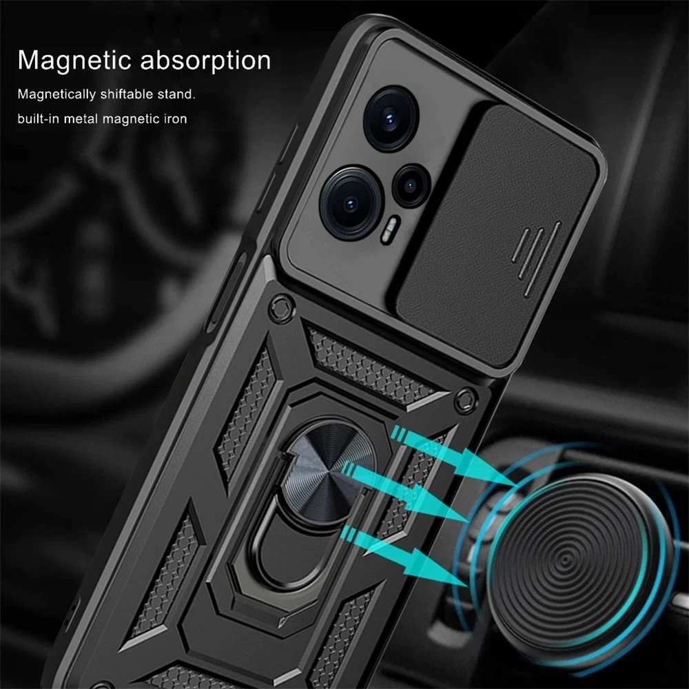 À prova de choque Push Pull Lens Proteção Capa para Carro, Anel Titular Magnético, Little Poco F5 5G Pro, Venda