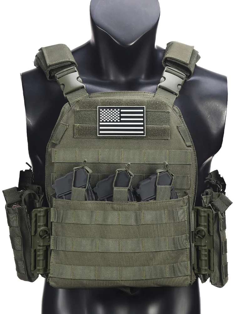 Gilet de chasse à démontage rapide des épaules et de la taille, avec triple sac d'équipement caché suspendu devant et plusieurs sacs d'accessoires