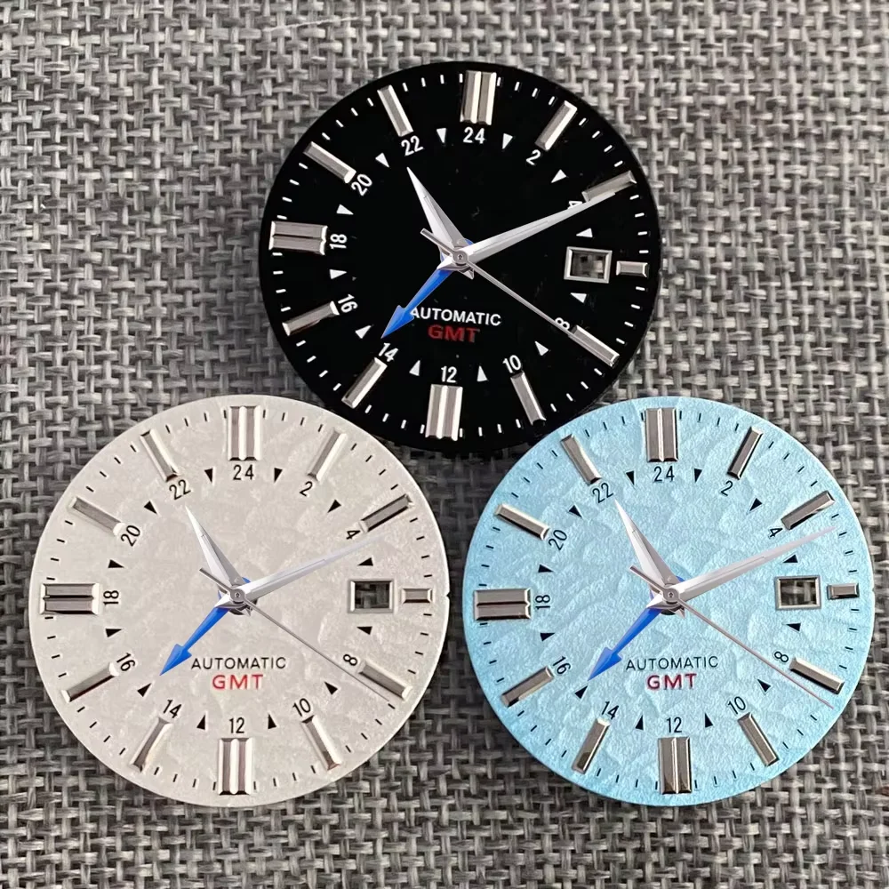 Esfera de reloj nh34 de 33,5mm para movimiento S GMT NH34 marcadores blancos/azules/negros plateados esfera Nologo para reloj de buceo Mod