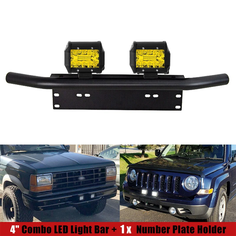 4 inch Yellow Work Light Spot Flood Offroad Car Lights Bar with Universal Trailer Tow Hitch Mount Bracket for Pickup Truck Van