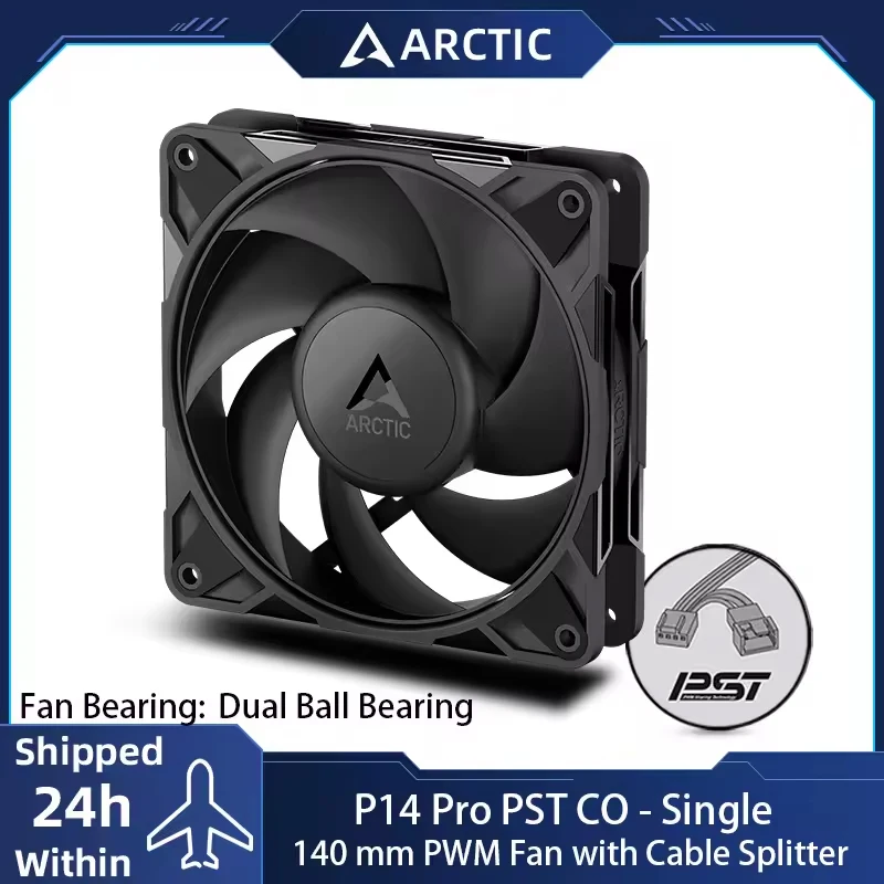 ARCTIC P14 Pro PST CO Black - 140mm PWM Powerful Premium Fan for Continuous Operation, Speed: 400-2500 RPM, Dual Ball Bearing