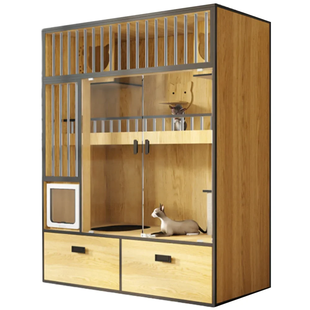 

Hot Sale Luxury Solid Wood Cat Cage Pet House & Furniture Wooden Dog House Cat cage Villa Large