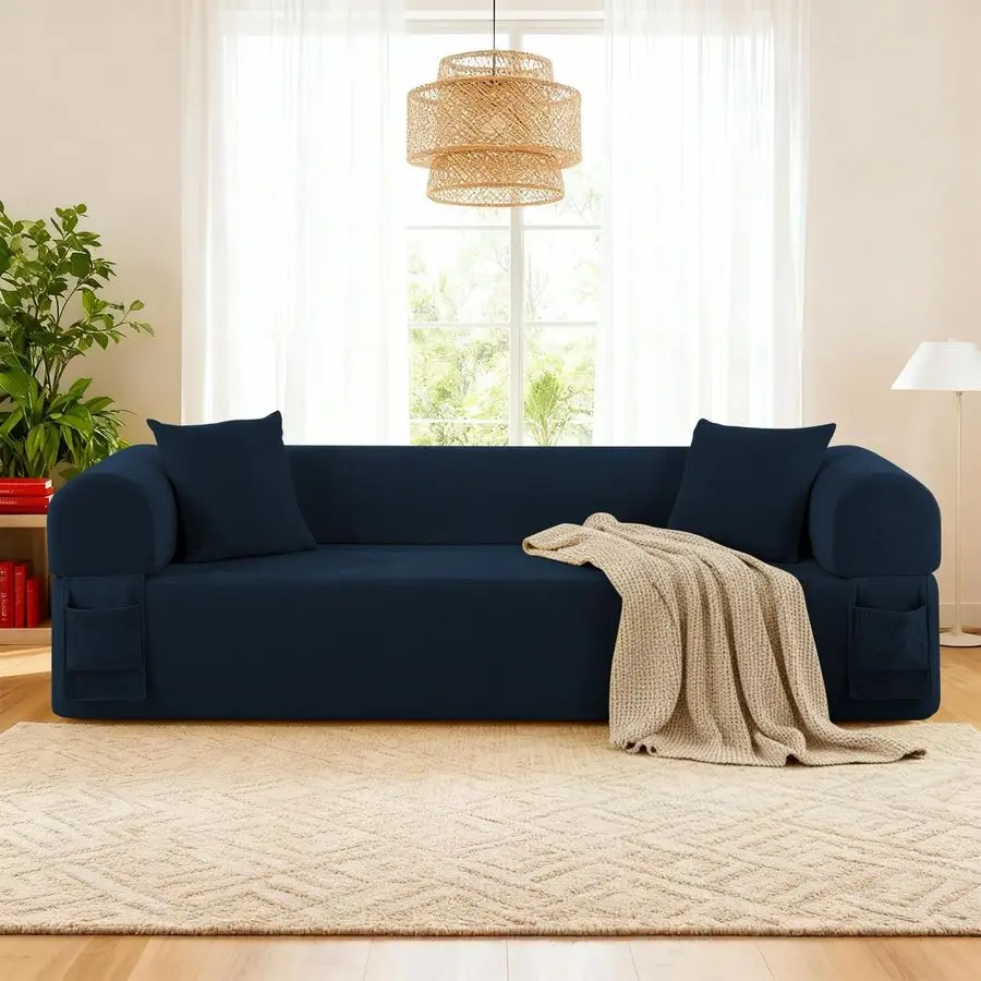 

3 Seater Couch, Corduroy Boneless Couches for Living Room,Compressed Cloud Sofa in a Box with 2 Pillows Storage Bag,Customizable
