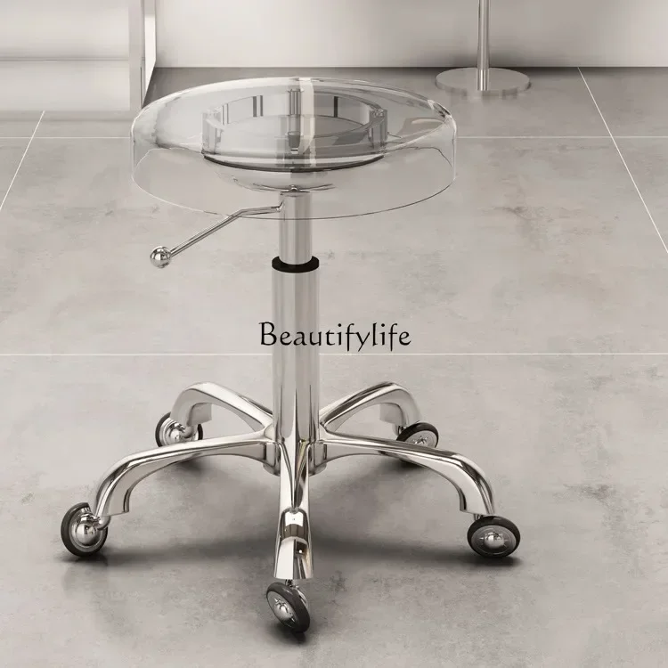 

Stainless Steel Bench Spinning Lift Pulley round Stool Acrylic Hair Cutting Hair Saloon Dedicated