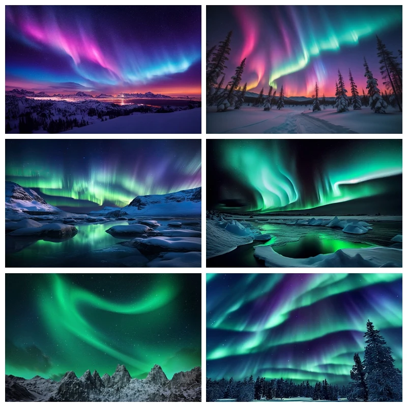 Aurora Borealis Backdrop Arctic Snow Capped Mountains Lake Starry Sky Scenery Northern Lights Winter Landscape Photo Background