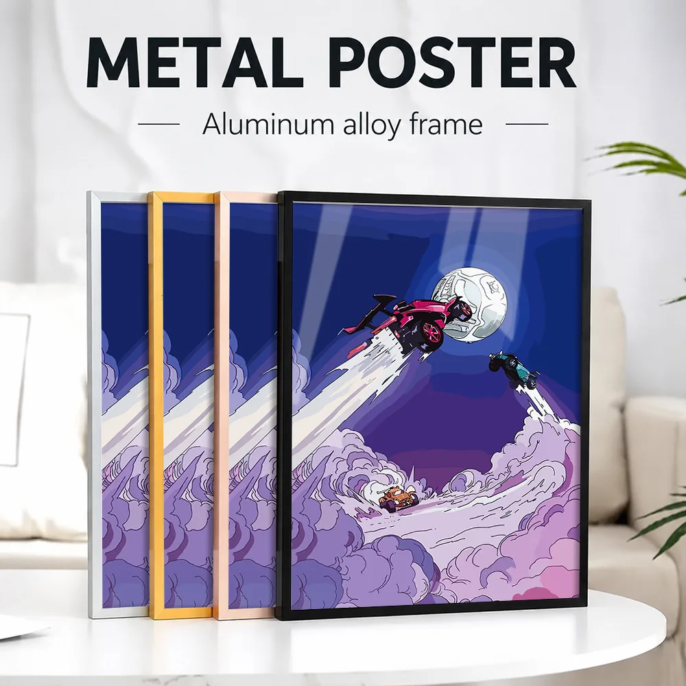Rocket League Cars In Flight Metal Poster With Aluminum Alloy Frame Personalized Photo Neon Esports Style Wall Art For Bedroom