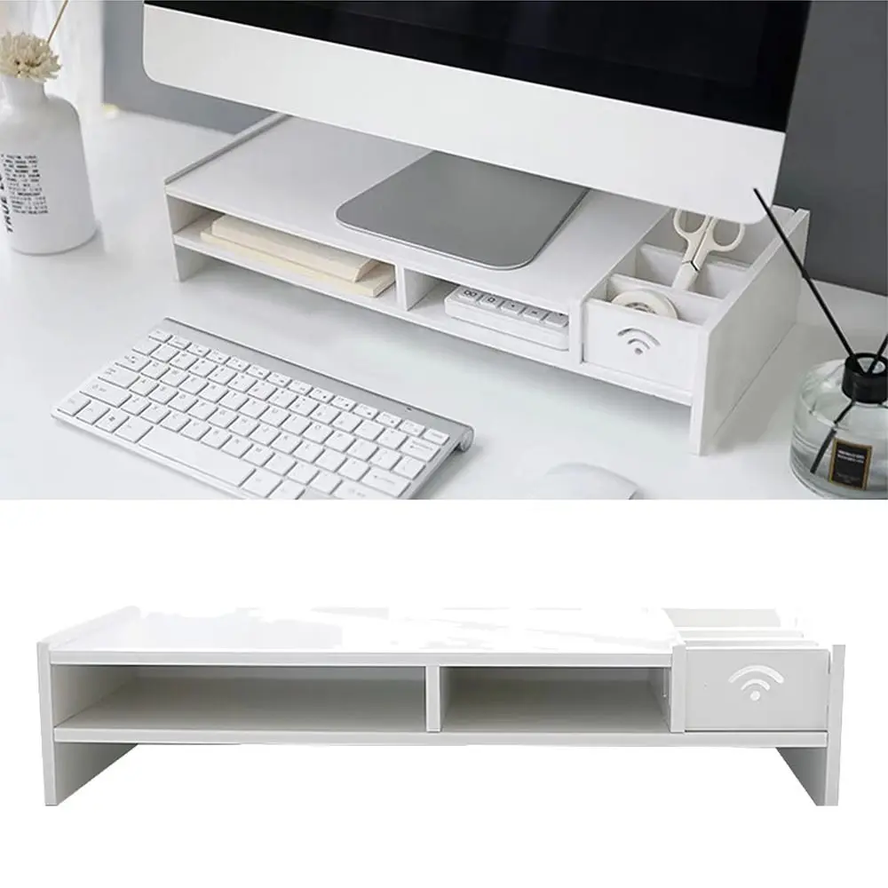 

Easy Assemble PC Computer Screen Stand Multi Compartment Comfortable Viewing Height Laptop Heightening Holder Space Saving
