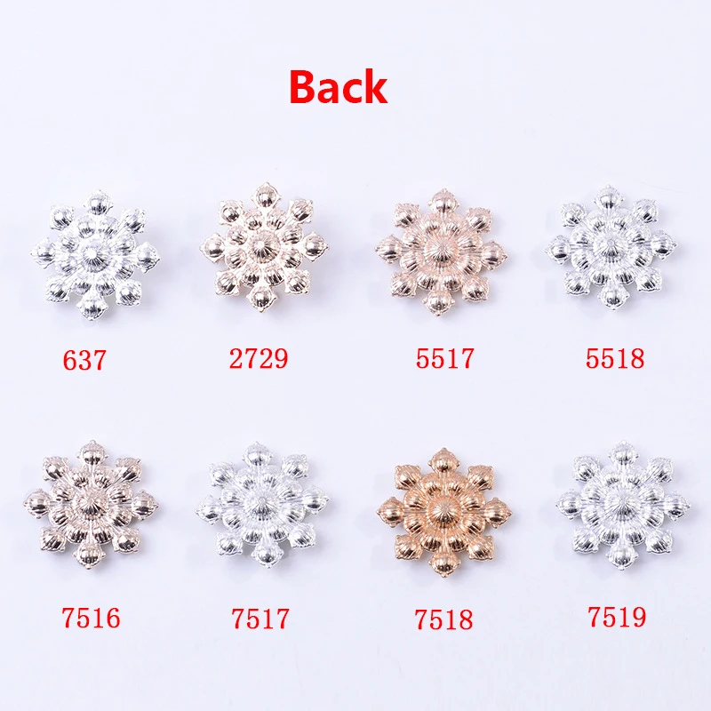 10pcs/lot 21x21mm Snowflake Rhinestone Cabochons Pearl Metal Base for DIY Jewlery Making Crafts Bows Embellishment Accessories