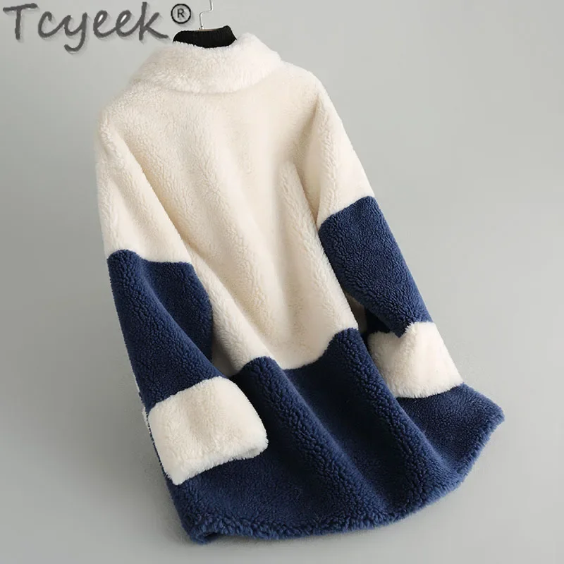 Tcyeek 100% Wool Jacket Fashion Sheep Shearling Coat Ladies Winter Jackets for Women Mid-length Grain Wool Coat Casaco Feminino