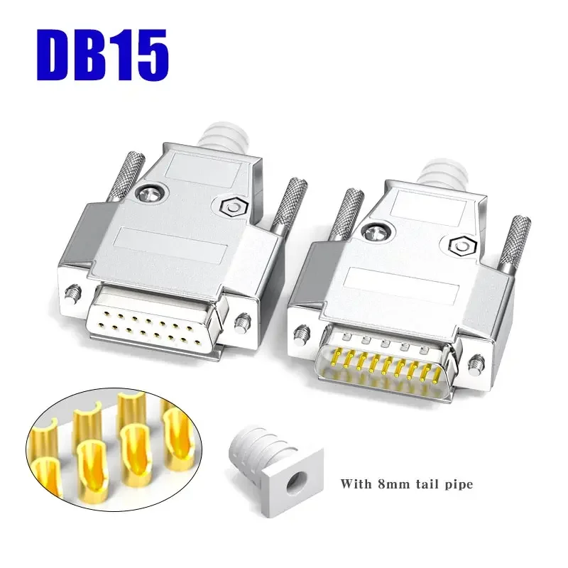 DB15 Industrial-grade Male Female Plug Solid Needle 2 Rows 15 Pin Serial Port Connector DB15 D-SUB Metal Shell Soldering Plug