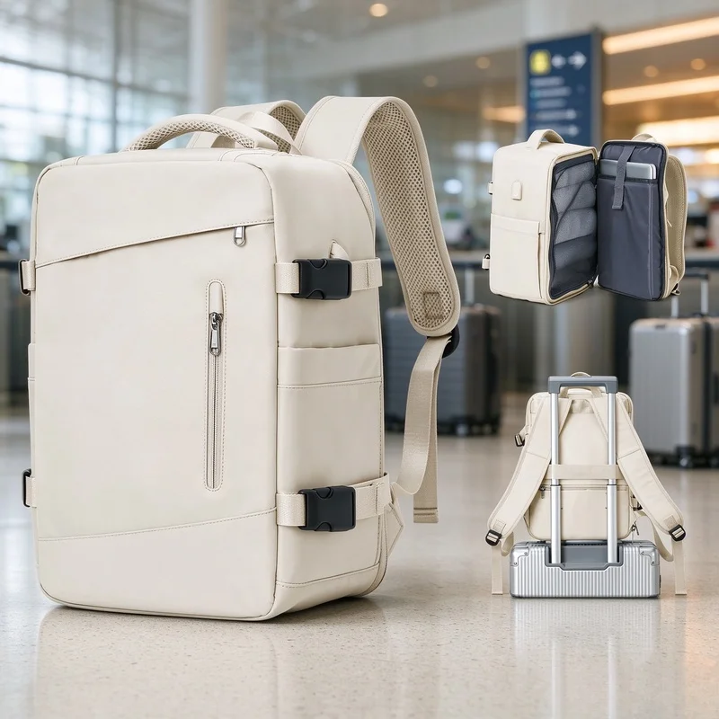 40×20×25cm Cabin‑Size Carry‑On Laptop Backpack, Large‑Capacity Rucksack for Air Travel & Weekend Overnight Trips