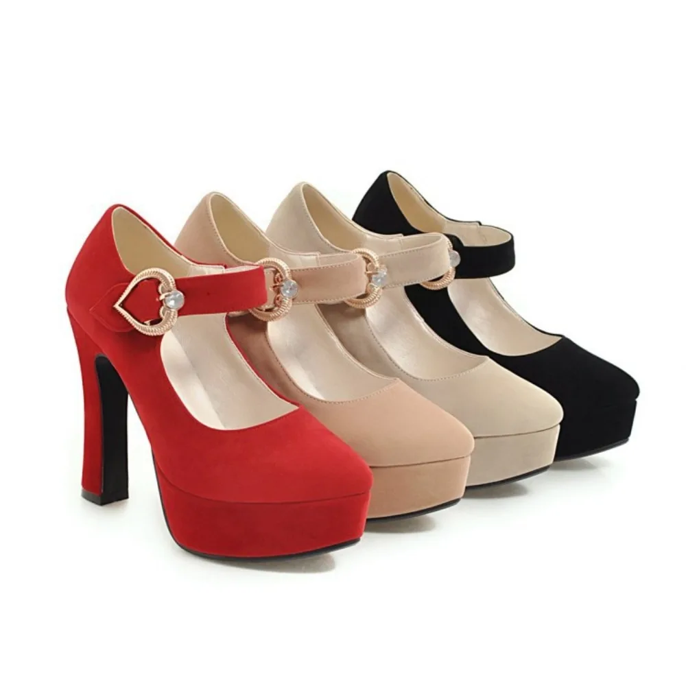 New Matte Buckle Pointed Head Shallow Mouth Spring and Autumn Thick High Heel Single Shoes Women 32-43 Size Foreign Trade Shoes